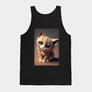 Cute Cat Portrait Paper Art Style Tank Top